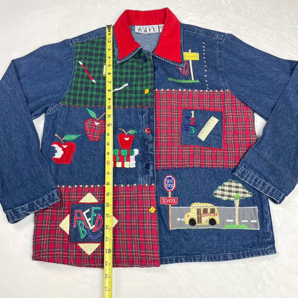 Keren Hart Denim Jacket Cotton Women S Blue Excellent Teacher Back to School - Picture 7 of 9